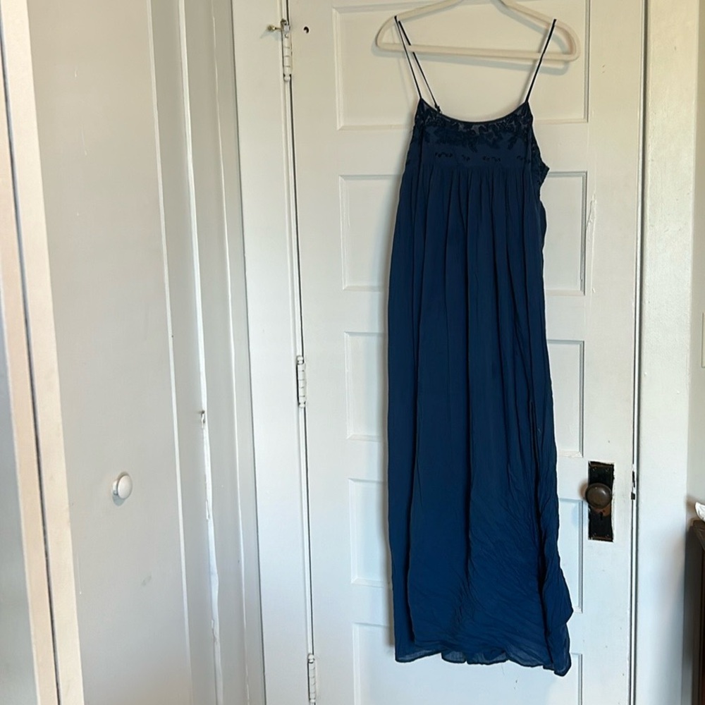 Navy blue embroidered maxi dress